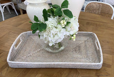 White Wash Rattan Tray SML